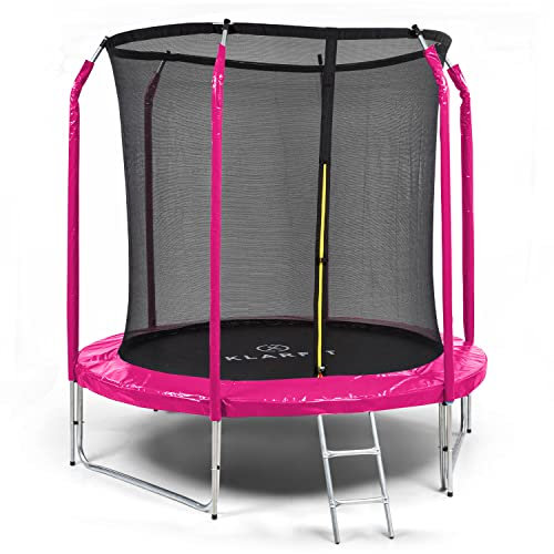 Klarfit Kinder Trampolin Indoor/Outdoor, Kleines Trampolin für Kinder ab 5 Jahre, Kindertrampolin rutschfest, Trampolin mit Leiter, Randabdeckung & Sicherheitsnetz, Trampolin Klein, ab 5-9 Jahren