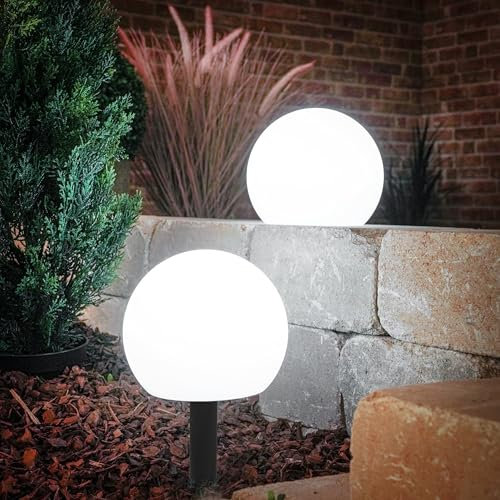 Esotec Solar-Leuchtkugel 2er Set für außen wetterfest | MULTICOLOR 10 Lichtfarben FERNBEDIENUNG | mit LIFEPO4 Akku | FARBWECHSEL | Kugel-Leuchte-Solarlampen D=20cm winterfest outdoor 102911