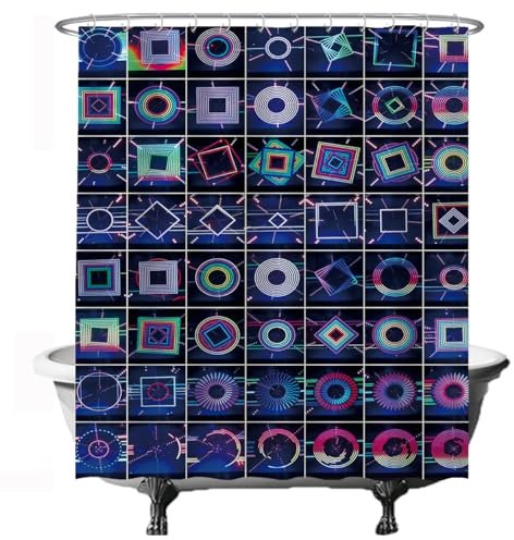 Ulticool Rideau de douche - Impression numérique DJ Dance Festival psychédélique - 180 x 200 cm - Lavable - Anti-moisissure - Avec 12 anneaux - Violet noir