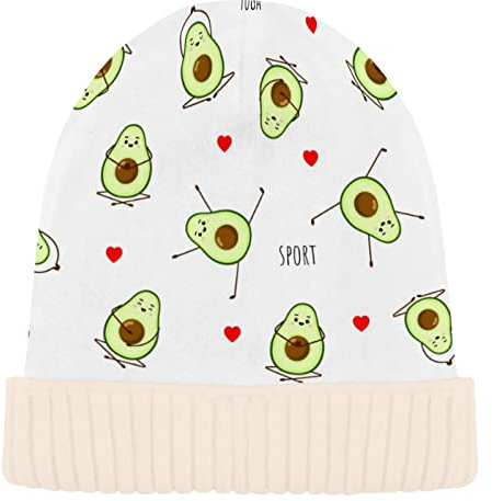 Naanle Yoga Avocado Beanie Mütze Stretch Slouchy Warm Knit Winter Hats Skully White Beanie Frauen Ski Beanies Cap für Frauen, Schwarz , M/L