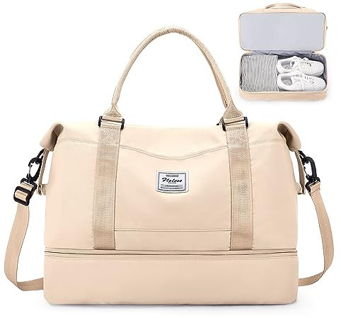 Reisetasche Damen Easyjet Handgepäck Tasche Sporttasche Weekender Bag Schwimmtasche Wasserdicht Travel Bag Duffle Bag Fitnesstasche Trainingstasche Krankenhaustasche mit Schuhfach,A5-Beige
