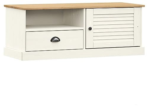 vidaXL Meuble TV Vigo Blanc 106x40x40 cm Bois Massif de pin, Support TV, Meuble multimédia, Centre de Divertissement, Buffet TV, Meuble HiFi
