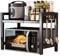 Savieva Expandable Microwave Oven Rack with 6 Hooks - 2-Tier Kitchen Counter Organizer Shelf Stand - Pot Pan Grill Storage Racks - Carbon Steel Heavy Load 55lbs Capacity