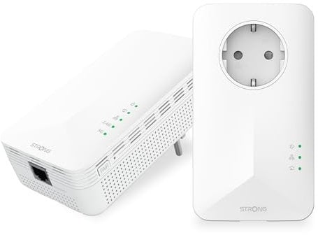 STRONG - Powerline 1000 Duo Wi-Fi EU - Adattatore Powerline 1000 + Wi-Fi 1200 Mbps - Internet Veloce - Presa Passante Schuko - Portata di 300m - Per Tutti i Modem/Router - Hotspot + Ethernet - Bianco