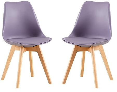 H.J WeDoo Set di 2 sedie per sala da pranzo scandinavo SGS testato da cucina retrò imbottita sedia da ufficio gambe in legno di faggio massiccio grigio viola
