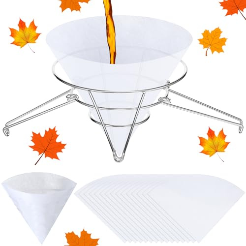 Tandefio Support de filtre pour friteuse de 24,1 cm avec 15 cônes de filtre en tissu, 1 support de filtre à huile pour friteuse avec bras pliables et 15 filtres à huile pour friteuse, kit de filtre à