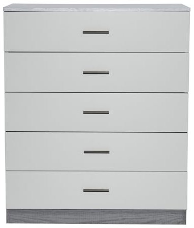 URBNLIVING 5 Drawer Wooden Bedroom Chest Cabinet Modern Wide Storage Cupboard Closet (Ash Grey Carcass + Grey Drawers, 5)