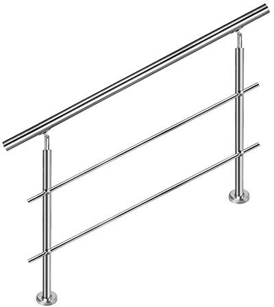 LILIIN Edelstahl Handlauf Geländer Treppengeländer 80 cm mit 2 Querstreben Montagematerial Wandhandlauf Wandhalterung für Treppen, Innen und Außen, Balkon, Brüstung, Silber