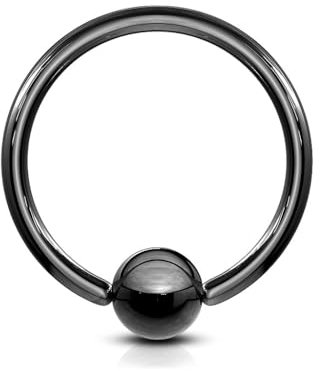 Paula & Fritz® Klemm-Ring Schwarz 2,4-mm Stark 12-mm Lang 6-mm Kugel Titan-IUM Grade 23 Closure Ring Septum-Piercing Nasenring Augenbraue-n Ohr-Piercing