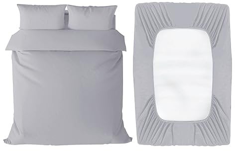 APEX FURNISHINGS 3 Piece Single Bedding Set – Duvet Cover, Fitted Sheet with Pillow Case - Soft Brushed Microfiber – Grey