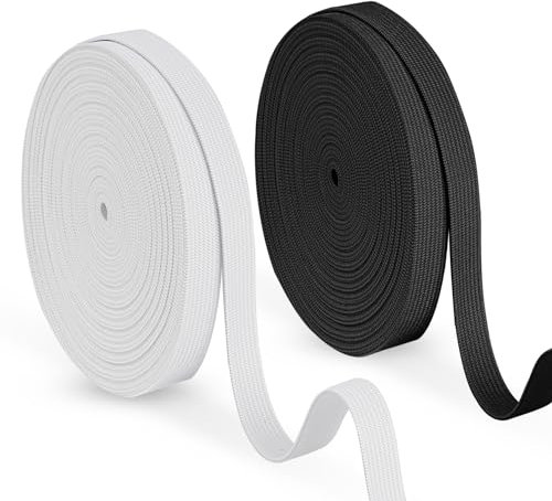 Agoer 20 m de goma ancha de 15 mm, negro y blanco, bandas de goma para coser, ancho para pantalones, para manualidades, 10 metros/pieza