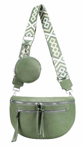 ITALYSHOP24 Damen Tasche Umhängetasche Brusttasche Muster Gürtel Bauchtasche Crossbody Gürteltasche Hüfttasche Crossover Bodybag Schultertasche Handytasche Leder Optik Mint M
