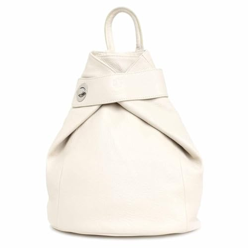 OBC Made in Italy Damen echt Leder Rucksack Daypack Lederrucksack Tasche Schultertasche Ledertasche Handgepäck Nappaleder Reiserucksack Shopper Beige