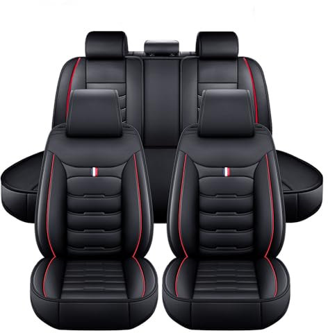 VALKEM Auto Sitzbezüge Set für VW UP 2015-2024, 5 Sitzer PU Leder wasserdichte Verschleißfest Schonbezüge Sitzschoner, Custom Innenraum Zubehör,E Black Red