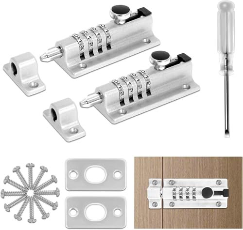 Türriegel mit Zahlenschloss 2 Stück, Torriegel 4-Stelliges Kombination, 120mm Schlossriegel mit Zahlencode für Schuppen/Garten/Garage/Schließfach (Silber)