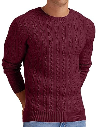 Sailwind Men's Cable Knit Jumpers Crewneck Jumper for Men Classic Pullover Sweater Soft Casual Knitwear with Ribbing Edge (Wine Red, L)