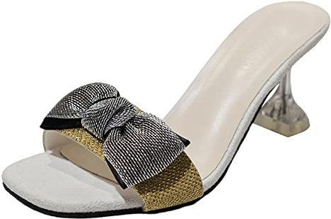 Generico Sandali In Corda Donna quadrata punta sandali con tacco spessi Ciabatte Ortopediche (Gold, 40)