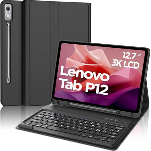 Lenovo Tab P12 12.7'' 2023 Keyboard Case, QWERTY UK Layout Detachable Bluetooth Keyboard, Slim Smart Case for Lenovo Tab P12 2023, Black
