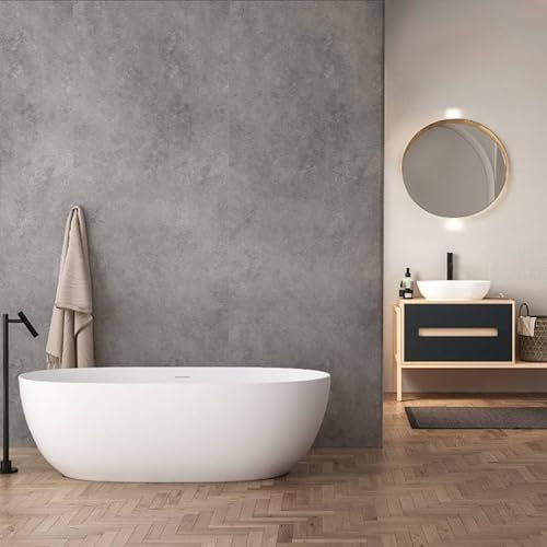 Decoon – Panel de pared de ducha SPC 90 x 260 cm – Revestimiento de pared para baño – Fácil y rápido de instalar, resistente al agua, sin juntas, efecto piedra gris – 2,34 m2