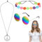 YUXIANLB Hippie Kostümzubehör Set Gänseblümchen Stirnband Peace Zeichen Halskette Blumenkronen Farbige Hippie Sonnenbrille Coole Outfits für Festival Halloween Karneval Cosplay Mottoparty