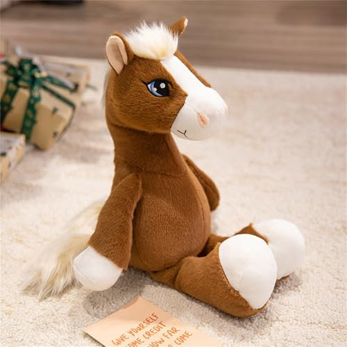 Pferd Kuscheltier, Cute Pferd Plüschtier, Weiche Flauschig Stofftier Pony Plüsch Puppe, Pferde Geschenk Für Mädchen, Home Shop Dekorationen Geschenke Jahr Des Pferdes Maskottchen (33 cm,Hellbraun)