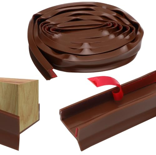 Gohytal Battiscopa da cucina, profilo impermeabilizzante, profilo base per battiscopa da 15 mm, 16 mm, 17 mm, in gomma siliconica, per base da cucina, battiscopa trasparente (marrone, 5 m)