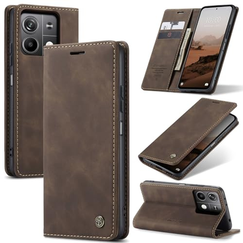 Monweicz Handyhülle für Xiaomi Redmi Note 13 5G Hülle Premium Lederhülle Klappbar Flip Case Tasche Magnet Kartenfach Standfunktion Klapphülle Schutzhülle für Xiaomi Redmi Note 13 5G - Kaffee