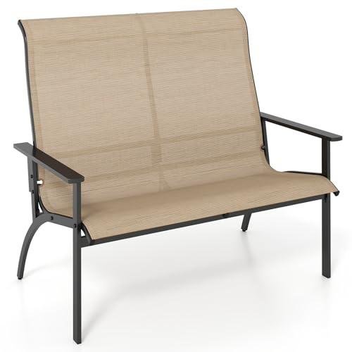 COSTWAY Gartenbank, wetterfeste Balkontank mit hoher Rückenlehne & Armlehnen, 2-Sitzer Sitzbank bis 400 kg belastbar, Terrassenbank für Garten, Balkon, Terrasse, 120 x 81 x 106 cm