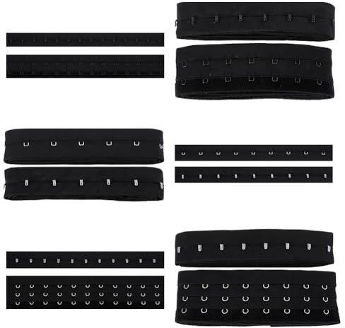 NBEADS 3 Yards/2.74m 3 Sizes Three Row Hook and Eye Tape, 9/26.5/30mm Wide Polyester Bra Extender Strap with Stainless Steel Hooks Tape Ribbon for Corsets Lingerie Sewing Bridal Costumes, Black