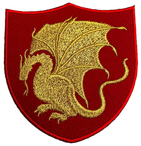 King Arthur Pendragon Patch (4 Inch) Red Velvet + Gold Embroidery Iron/Sew on Applique Embroidered Dragon Emblem Badge Costume Cosplay Cloak Robe Jacket