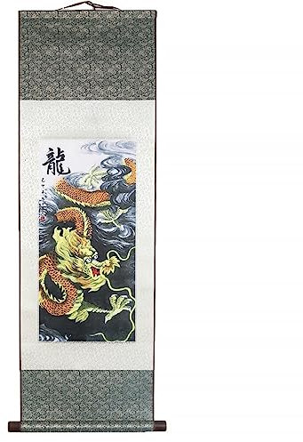lachineuse - Kakemono Dragon Céleste Impérial - Tapisserie Murale - Décoration Japonaise à Suspendre - 100 x 30 cm - Ambiance Zen - Tableau Japonais Estampe - Coloris Gris - Idée Cadeau Japon Asie