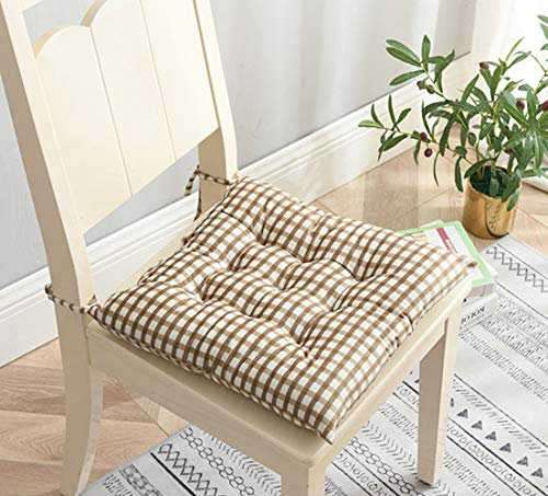 homeyuser 2 x gepolsterte Stuhlkissen Stuhlkissen Stuhlkissen Stuhlkissen Stuhlkissen Stuhlkissen Küche Garten Esszimmerstuhl mit Gurten 40x40cm, Coffee-White, 40 x 40 cm