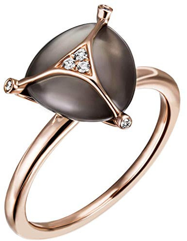 Schmuck Krone Ring grauen Mondstein-Cabochon 6 Diamant Brillanten 585 Gold Rotgold, Ringgröße:Innenumfang 58mm ~ Ø18.5mm