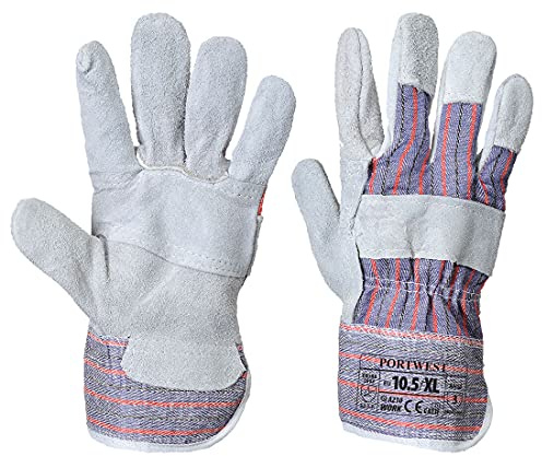 Portwest A210 Leather Rigger 260 Cow Split Palm Bar Glove Breathable | Grey, 3X Large, EN ISO 21420 Dexterity 1, EN 388 (4111X), CE Certified, Loose Fit, Knuckle Back Protection, Construction