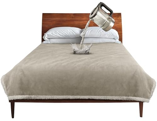 Catalonia Waterproof Blanket, Washable Leakproof Bed Cover for Couples, Reversible Protector Blanket for Bed Couch Sofa, 80X90 inches, Camel