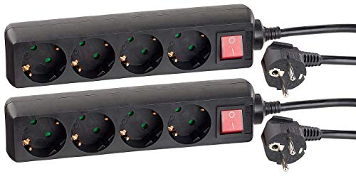 revolt Verlängerung Steckdose: 2er Pack 4-Fach-Steckdosenleiste mit beleuchtetem Netzschalter, (Steckdosenleiste abschaltbar, Schutzkontakt-Steckerleiste, Strom Verlängerungskabel)