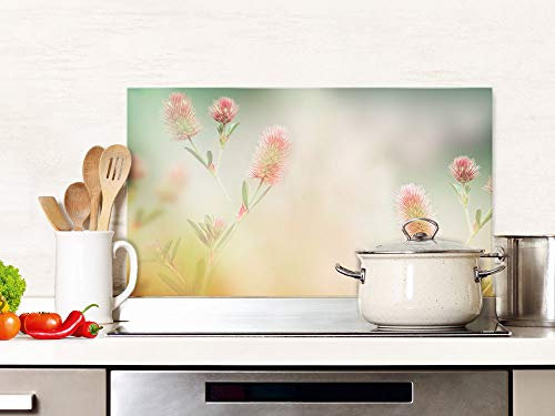 GRAZDesign Spritzschutz Küche Glas Blumen, Küchenrückwand Glas für Herd und Spüle, Rückwand Küche Glasplatte mit Motiv, 80x40cm