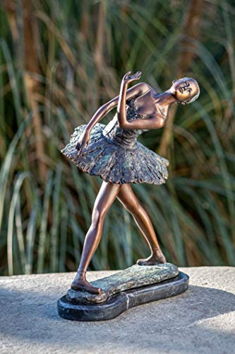 IDYL Bronze-Skulptur Ballerine 31 cm | 32x15x24 cm | Klassische Bronze-Figur handgefertigt | Gartenskulptur oder Wohnbereich-Dekoration | Hochwertiges Kunsthandwerk | Wetterfest