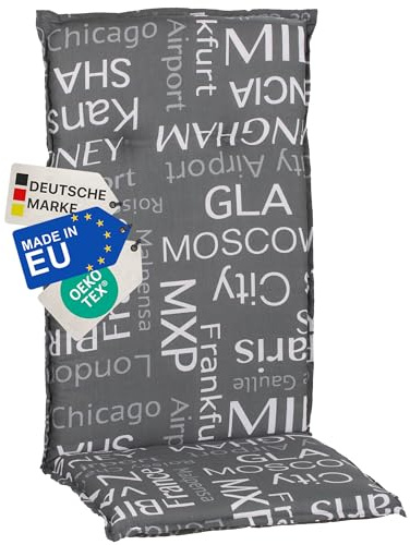 NYVI Gartenstuhl Auflage Hochlehner Barcelona - UV-Beständig, Atmungsaktiv, Strapazierfähig - Hochlehnerauflage Sitzkissen Outdoor - Sitzauflagen für Gartenstühle 118x50cm Städtenamen