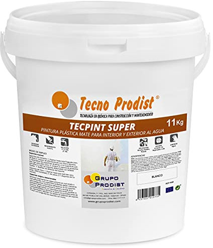 Tecno Prodist TECPINT SUPER de 11 Kg (BLANC) Peinture Murs Extérieurs et Intérieurs à l'eau - Bonne couverture - Lavable - Application facile