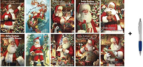 50 Weihnachts- und Neujahrskarten mit Pen- 10 Dessins - Doppel-Weihnachtskarten mit Umschlägen - Serie Santa