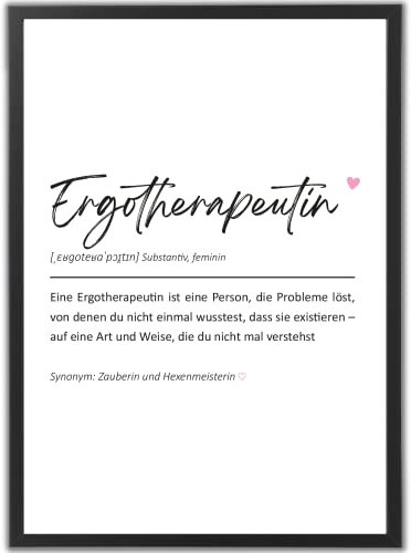 tradercat Ergotherapeutin Poster, Wandbild mit Definition und Sprüchen, A4, schwarzer Rahmen, für Ergotherapeuten, bunte Dekoration für Zuhause und Praxis