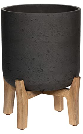 Finestgreen Charlie Feet Low | Handgefertigtes Pflanzgefäß auf Holzfüßen (M Ø:21 H:25,5 cm, Schwarz) | Pottery Pots