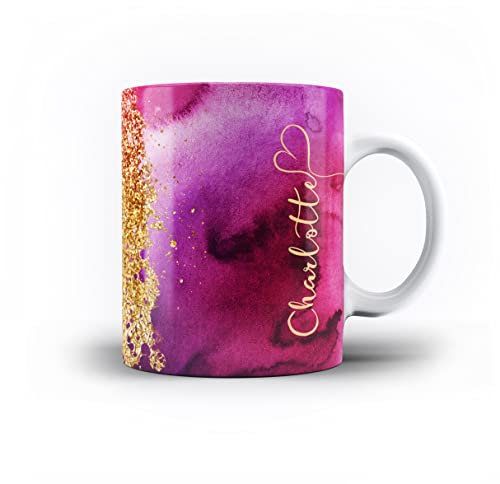 iCaseDesigner Personalised Agate Watercolour Marble Name with Heart 11oz Ceramic Mug - 8. Colours of Love Vertical Name