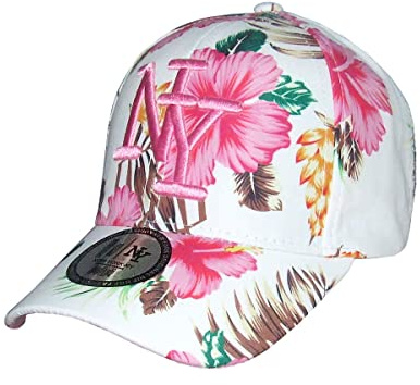 Berretto NY da ragazza T54 Hip hop Fashion Baseball Cappellino con Visiera Arrondie Rosa Design Fiori Regolabile, bianco, 54