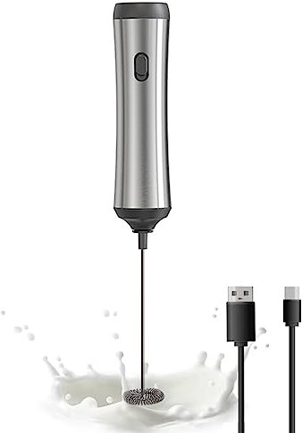 Espumador de leche de mano, recargable por USB, ajustable para café, capuchinos, chocolate caliente, batidos, mezcla de huevos, Silver