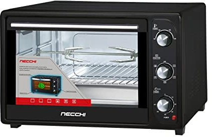 Necchi - NKS45 Forno elettrico ventilato da 45 litri, 1800W, temperatura regolabile fino a 230°, doppie porte in vetro, Selettore a 6 stadi