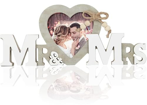 Mbsomnus Mr & Mrs Hochzeitsdeko, Hochzeitsgeschenke für Brautpaar, Hochzeitsdeko Tisch Fotorahmen, Deko Hochzeit Vintage Holz Buchstaben für Rezeption Jahrestag Wohnzimmer