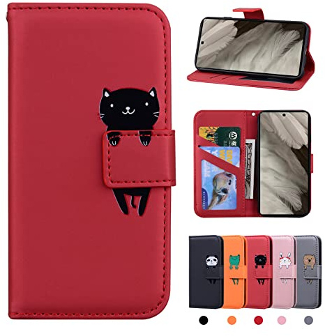 Rostsant Handyhülle für Google Pixel 7a 5g Hülle PU Leder Brieftasche Tasche Stehfunktion Magnetic Closure Handyhülle für Google 7a 5G - Rote Katze