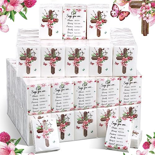 Seajan 120 Stück christliche Taschentücher, Geschenke, Großpackung, 4-lagig, Bibelvers, Reisepackungen, kleine Größe, individuelle Taschenpackungen, religiöse Partygeschenke für Kirche, Hochzeit